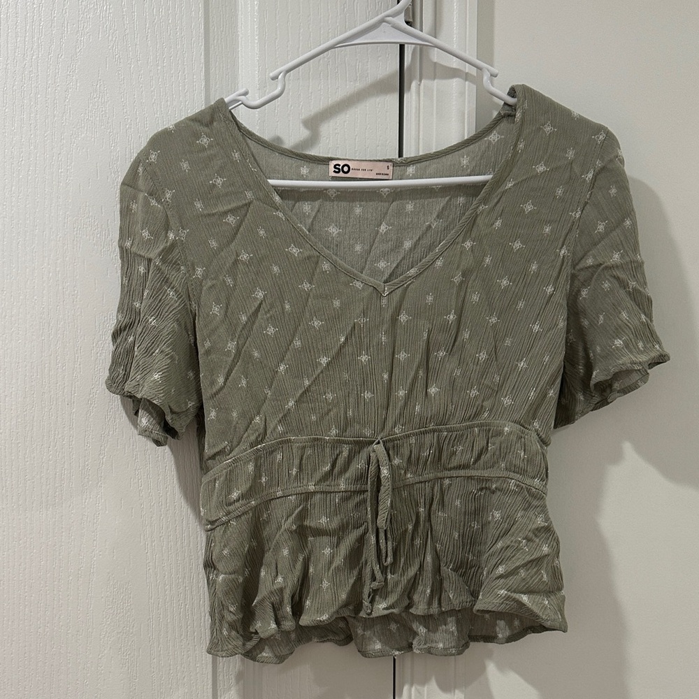 SO Sage Green V-Neck Blouse